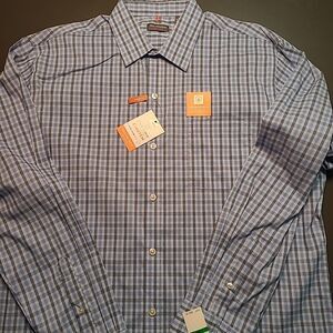 Van Heusen Traveler Stain Shield Stretch Shirt Mens Large Classic Blue Check NWT